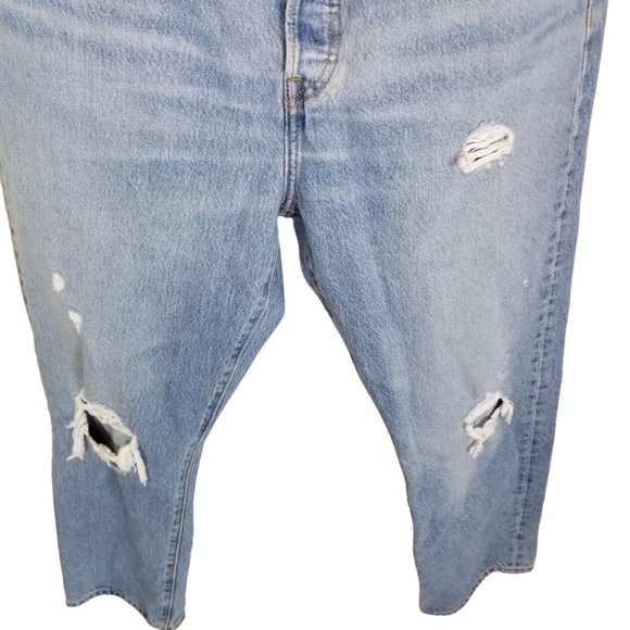 Levi's Womens 31 Blue Medium Wash Denim Distressed Wedgie Fit Straight Jeans - Picture 4 of 11